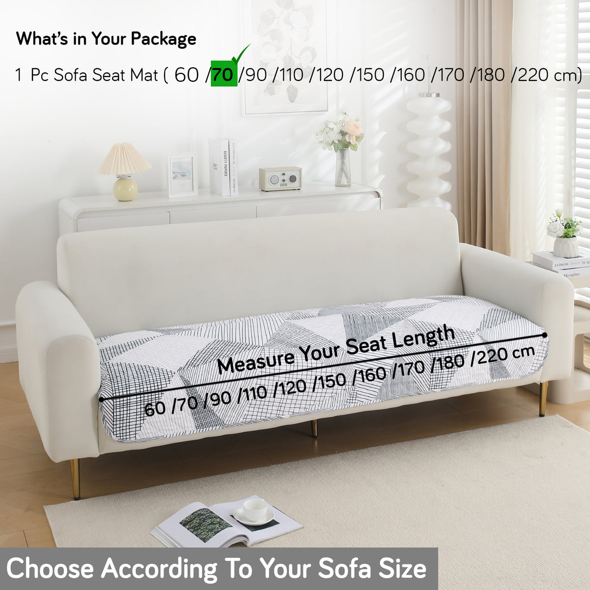 Water Repellent + Waterproof Quilted Sofa Mats, Snow White Black Geometry