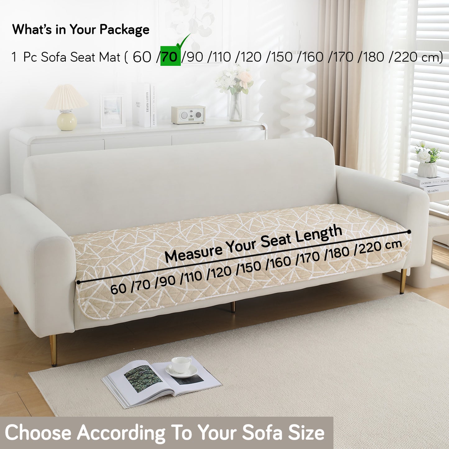 HOKIPO Water Repellent + Waterproof Quilted Sofa Mats, Beige Abstract Geometry