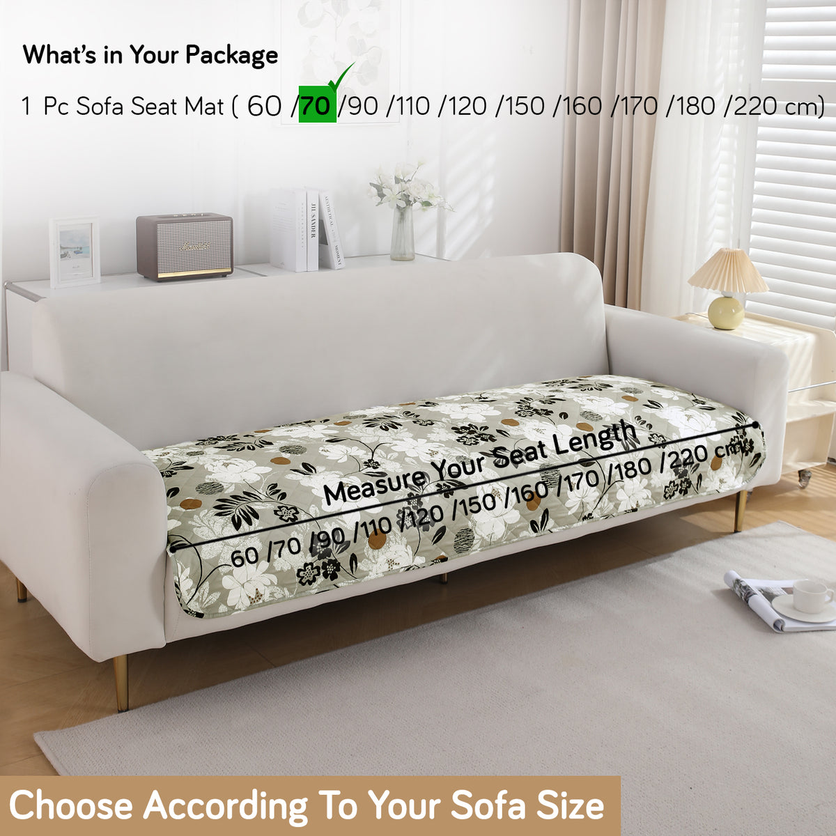 Water Repellent + Waterproof Quilted Sofa Mats, Feather Brown Floral