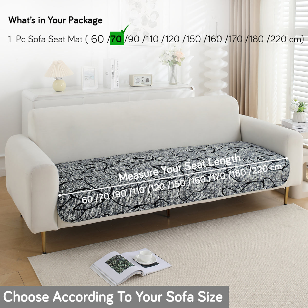 Water Repellent + Waterproof Quilted Sofa Mats, Intense Grey Abstract Floral