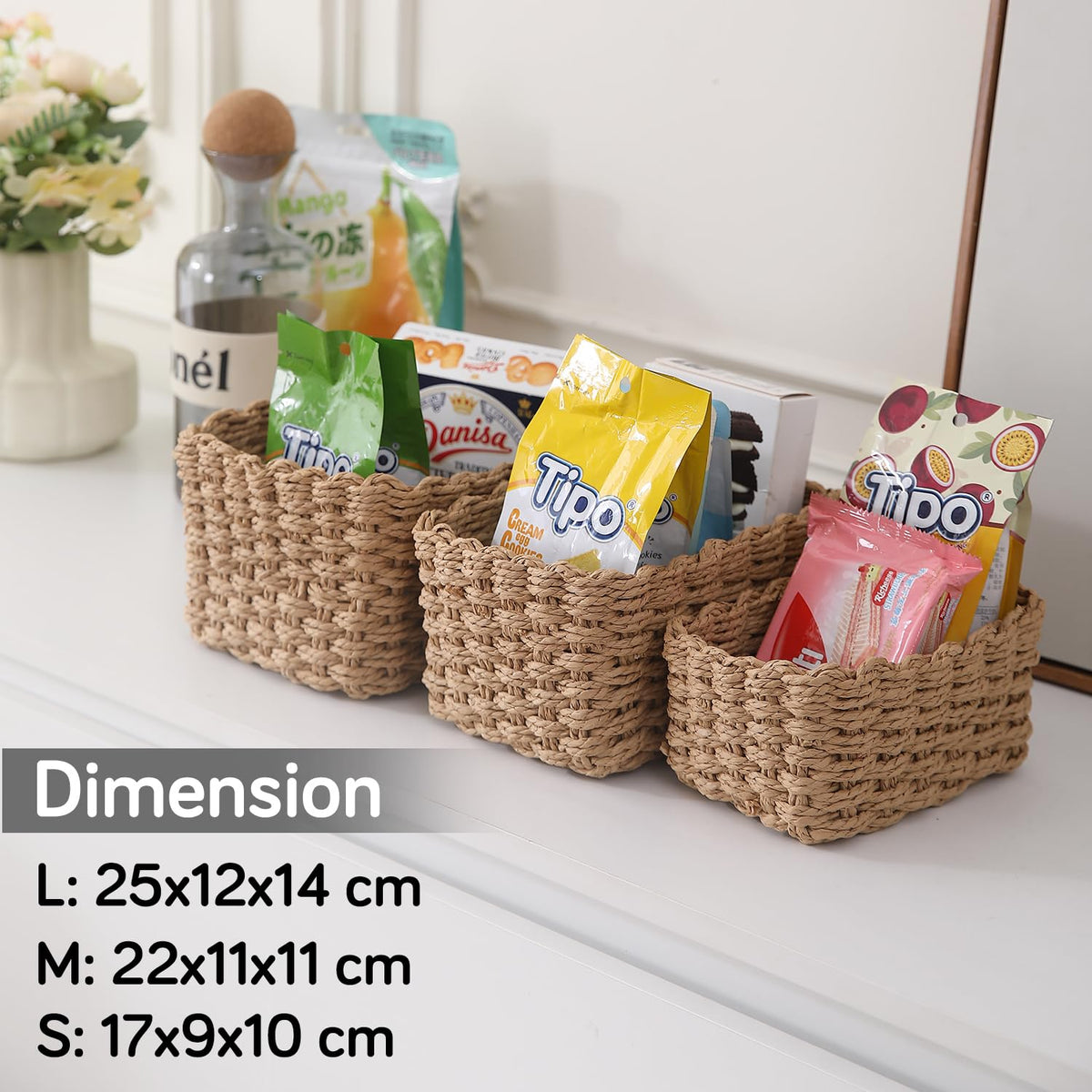 Eco-Friendly Paper Rope Storage Basket, Set of 2, Brown
