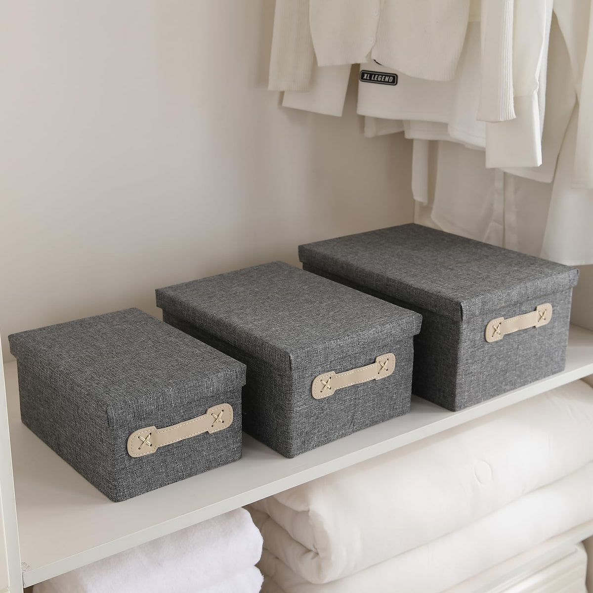 Organisers Storage Box with Lid, Grey, Pack of 2