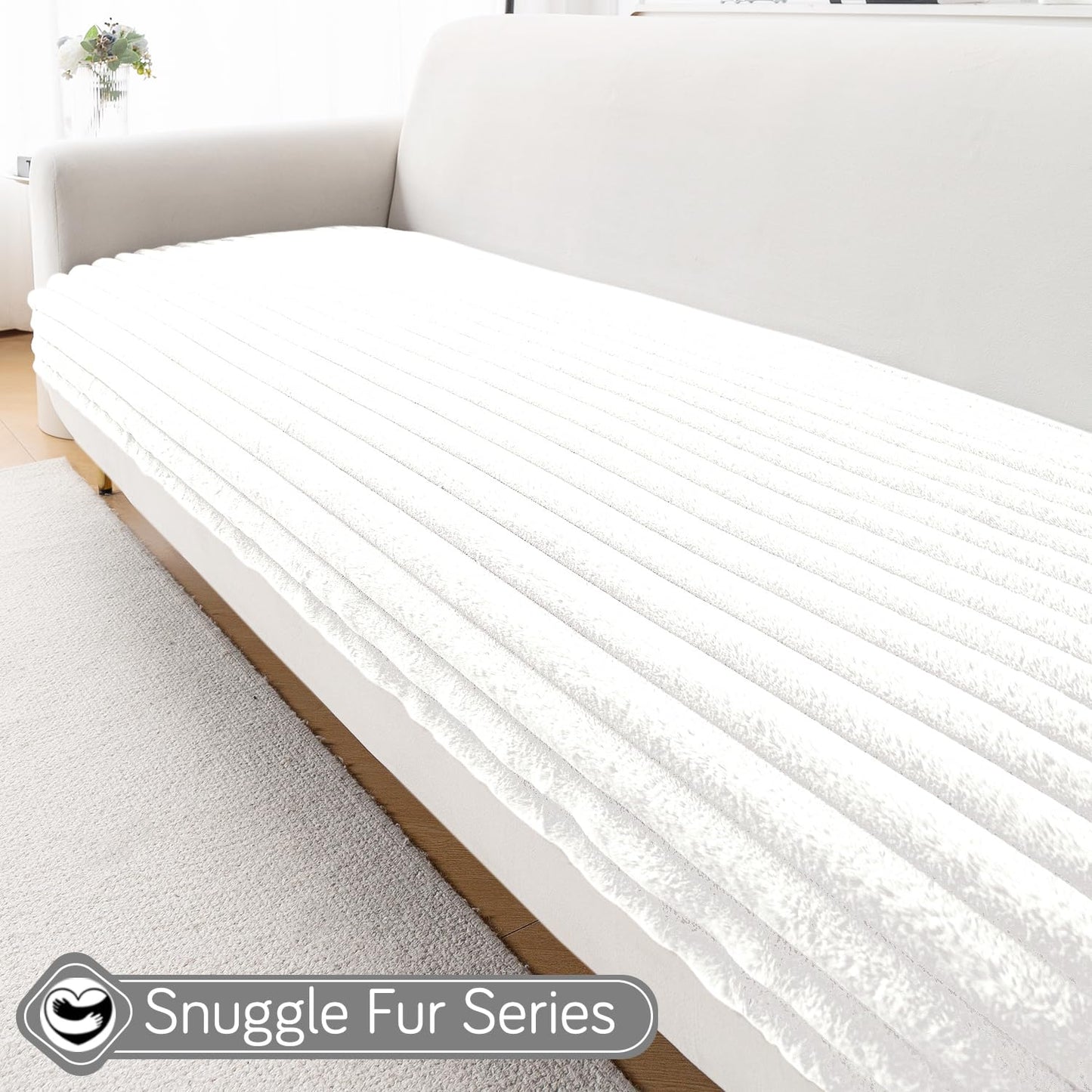 Faux Rabbit Fur Sofa Cover Combination Set, 'Snuggle Fur Series' Pearl White