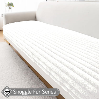 Faux Rabbit Fur Sofa Cover Combination Set, 'Snuggle Fur Series' Pearl White