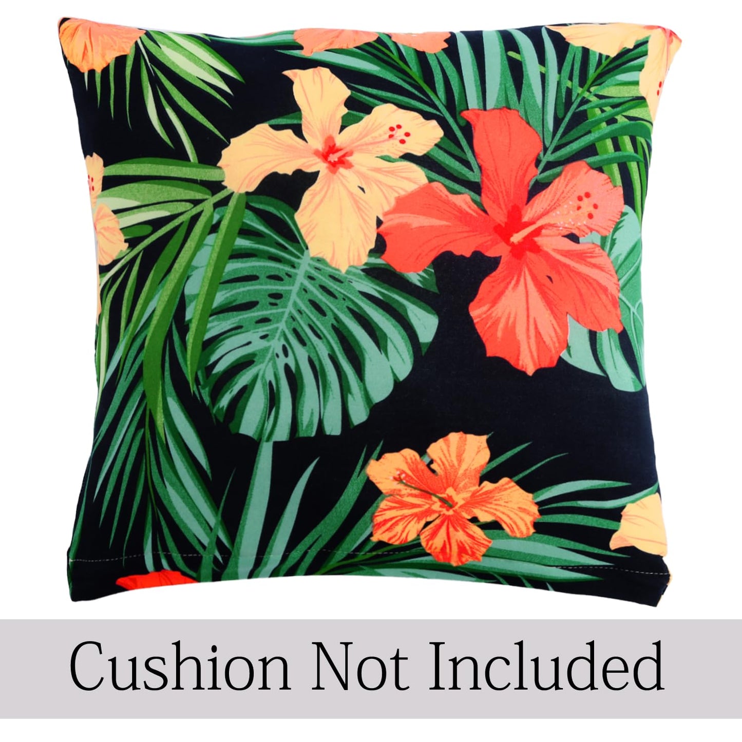 HOKIPO Stretchable Pack of 2 Cushion Cover 16x16, Spring Green Hibiscus