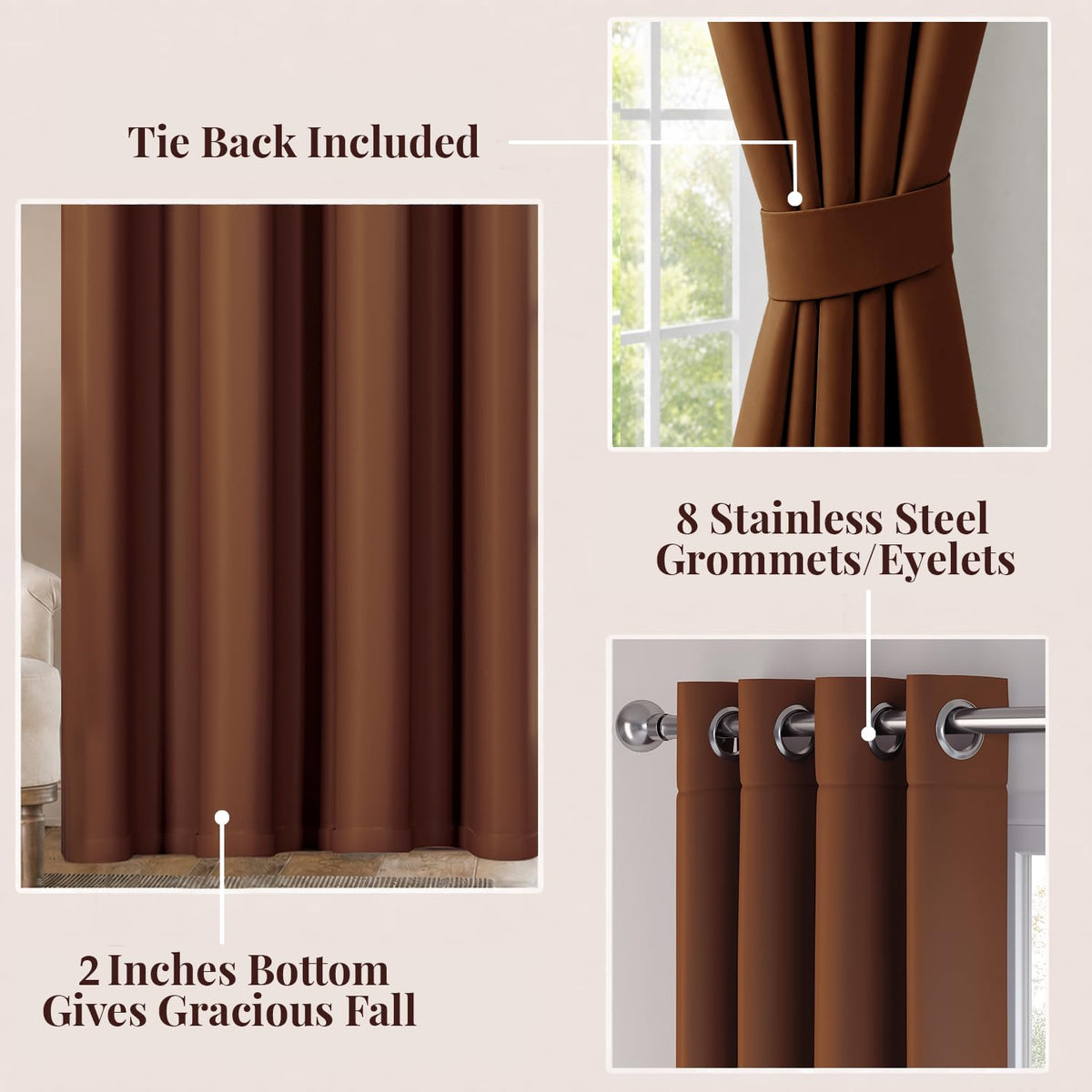 HOKIPO Midnight True Blackout Curtains, 7 Feet Long - Brown - image 4