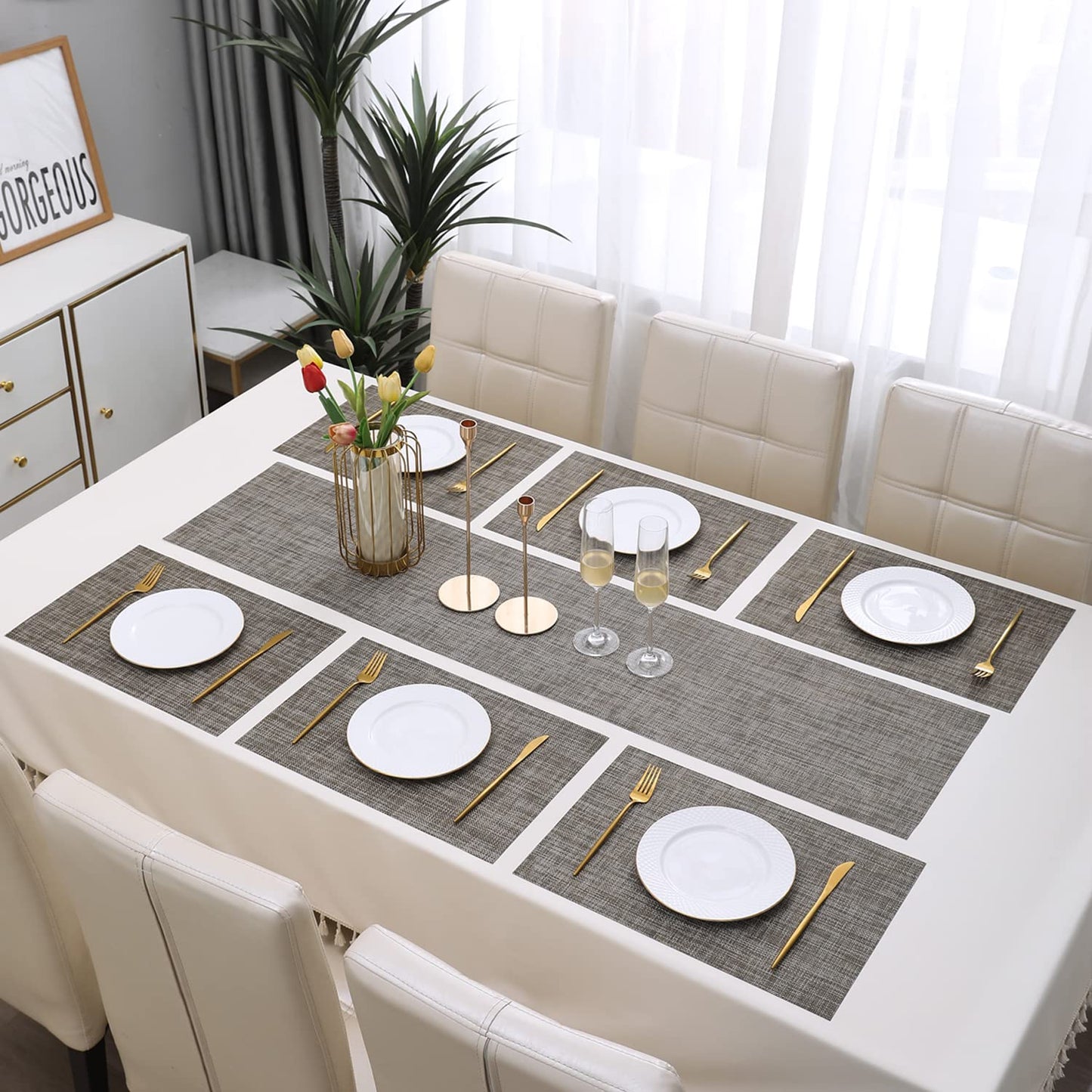 PVC Dining Table Mats, Ash Grey