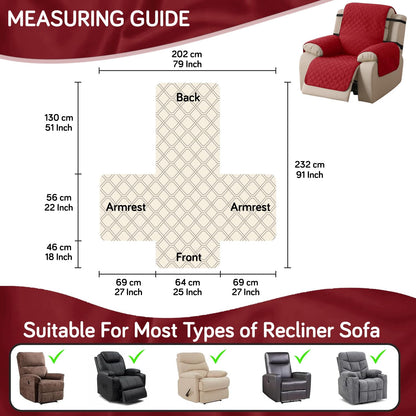 UrbanQuilt Recliner Sofa Slipcover Mat with Dual Belt for 1/2/3 Seater - Scarlet Red