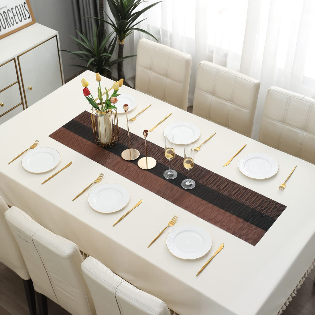 Buy Metallic Brown Colour PVC Table Runner Online - HOKIPO | Har Ghar ka Humsafar