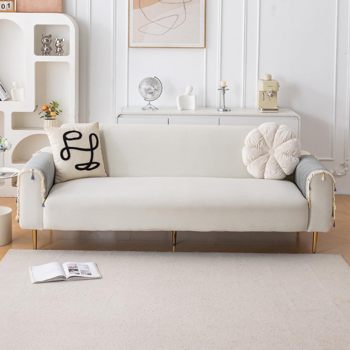 Serenity Tassel Chenille Sofa Cover with Tassel – Glacier Silver