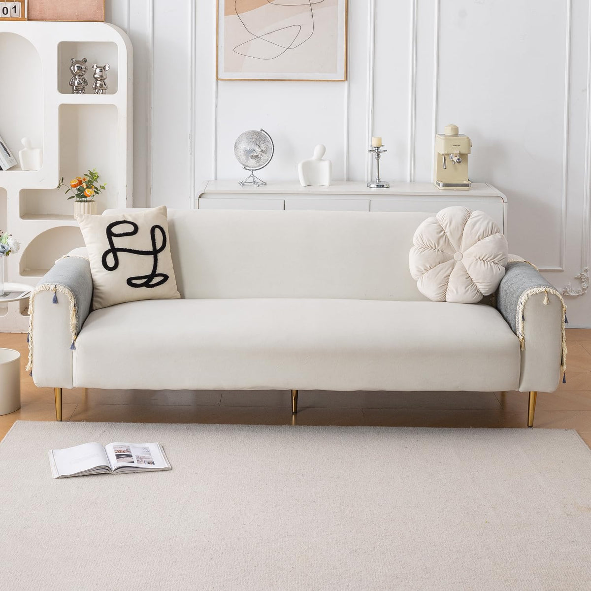Serenity Tassel Chenille Sofa Cover with Tassel – Glacier Silver