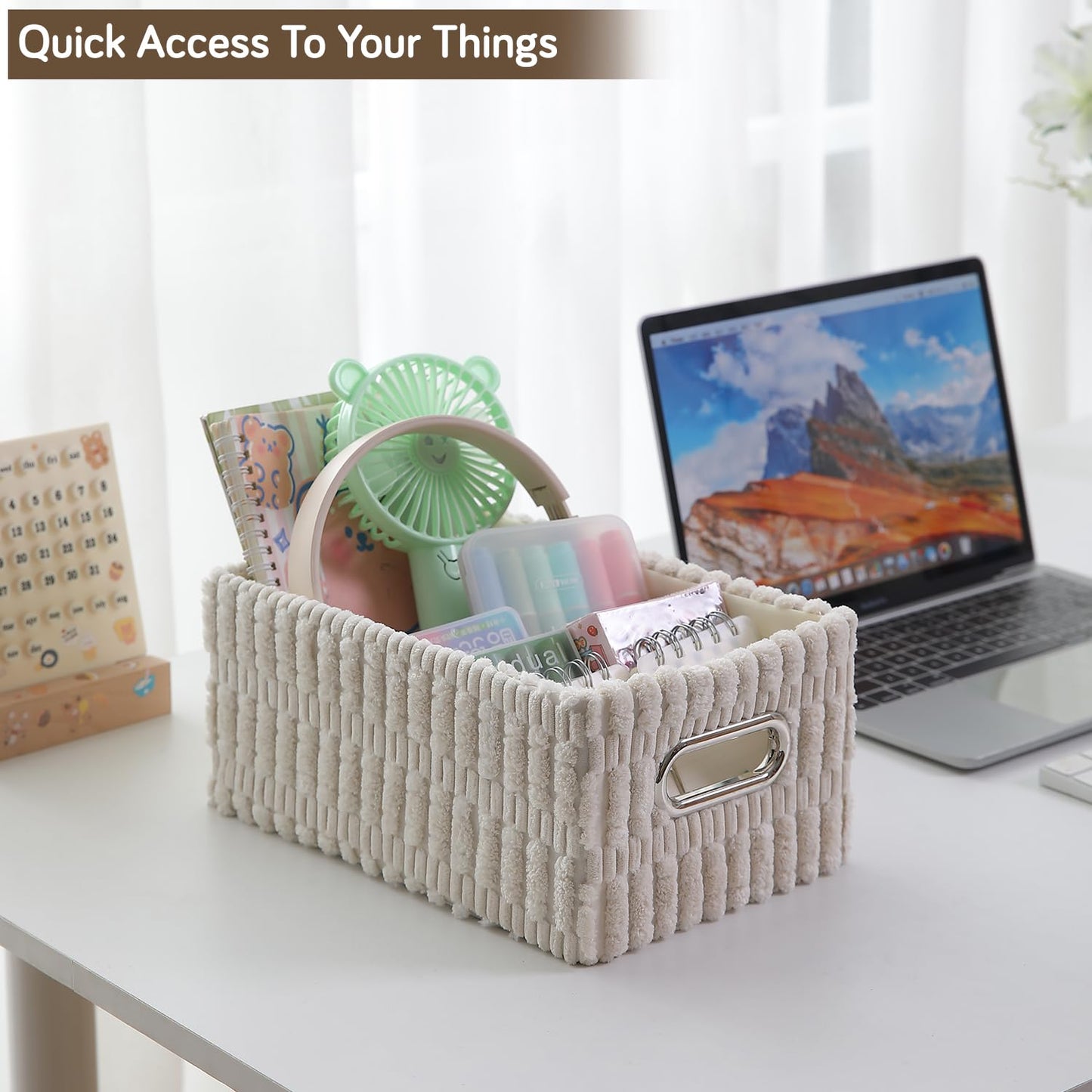 Plush Storage Organizer Baskets for Storage, Set of 3, Cream