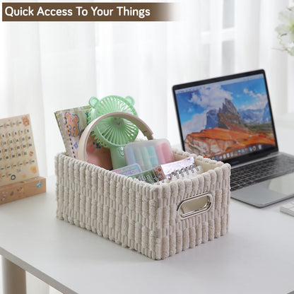 Plush Storage Organizer Baskets for Storage, Set of 3, Cream