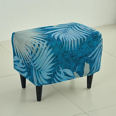 Stretchable 140 GSM Footstool Cover, Sea Blue Tropical Leaves