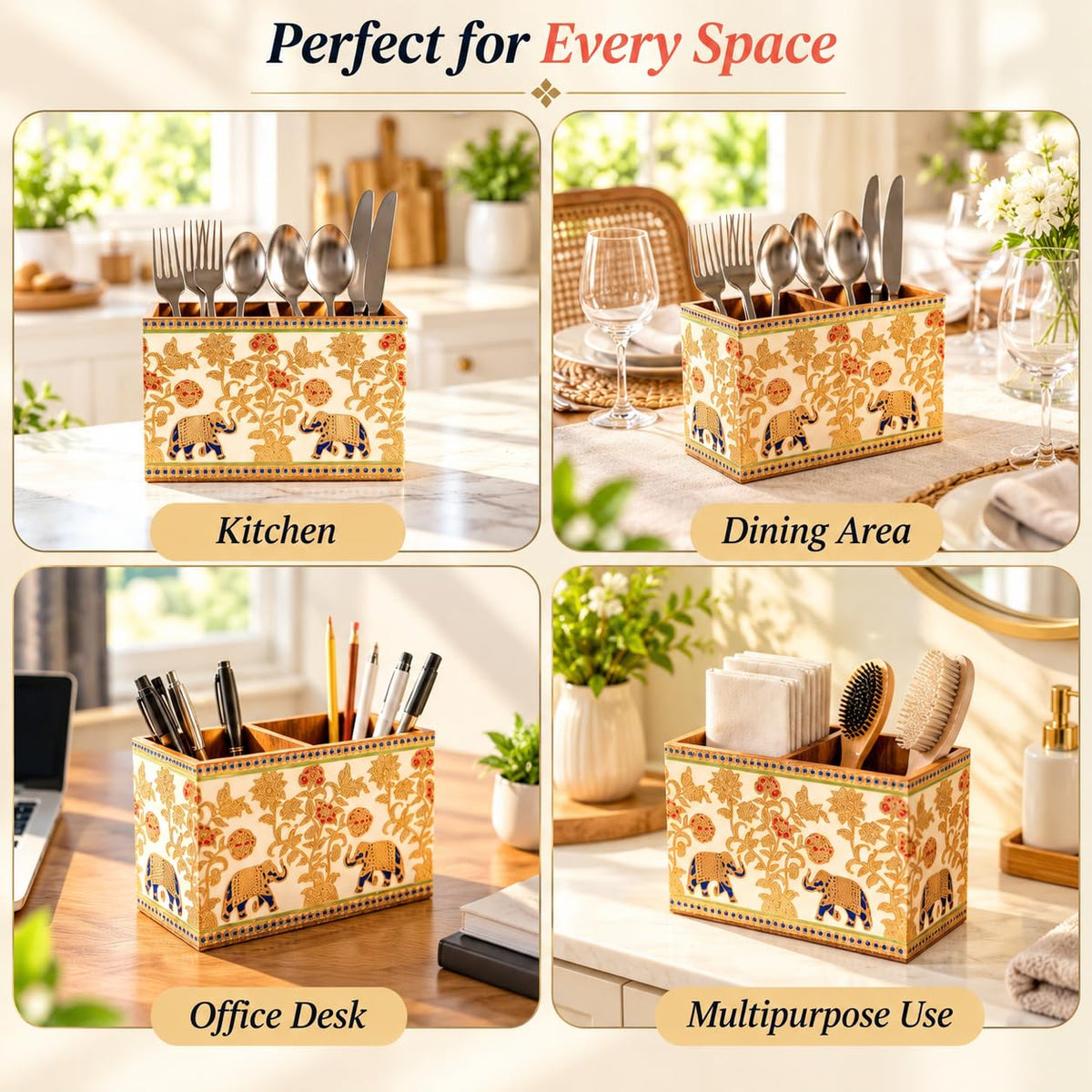 HOKIPO Cutlery Holder for Dining Table, Engineered Wood, Royal Gulistaan - image 4