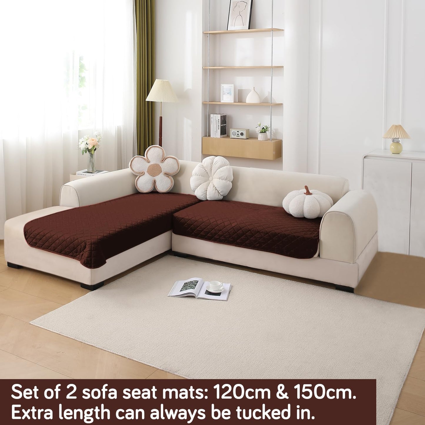 HOKIPO Waterproof Quilted Quick Dry L Shape Sofa Seat Cover Mat, Brown