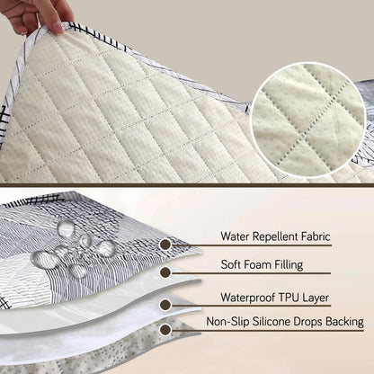Waterproof Printed Quilted Quick Dry L Shape Sofa Seat Cover Mat, Snow White Black Geometry