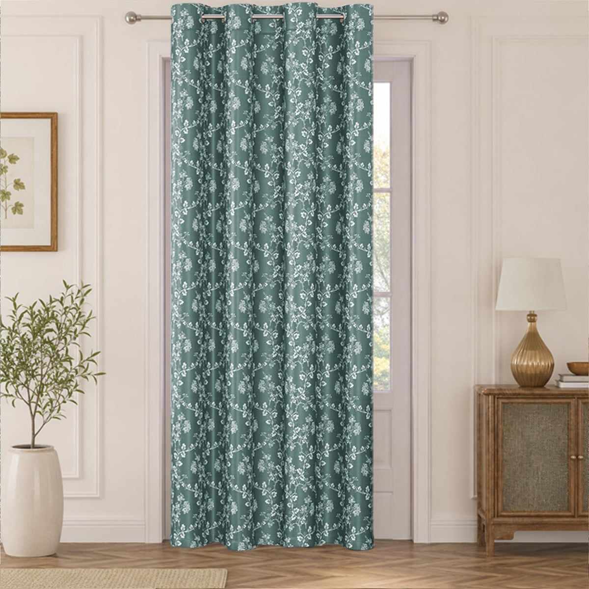 HOKIPO Bahaar Eyelet Curtains, 7 Feet Long - Sage Green - image 2