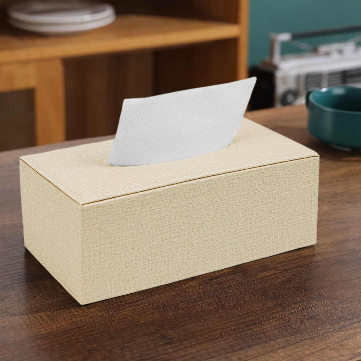 buy matt beige faux leather tissue holder | HOKIPO