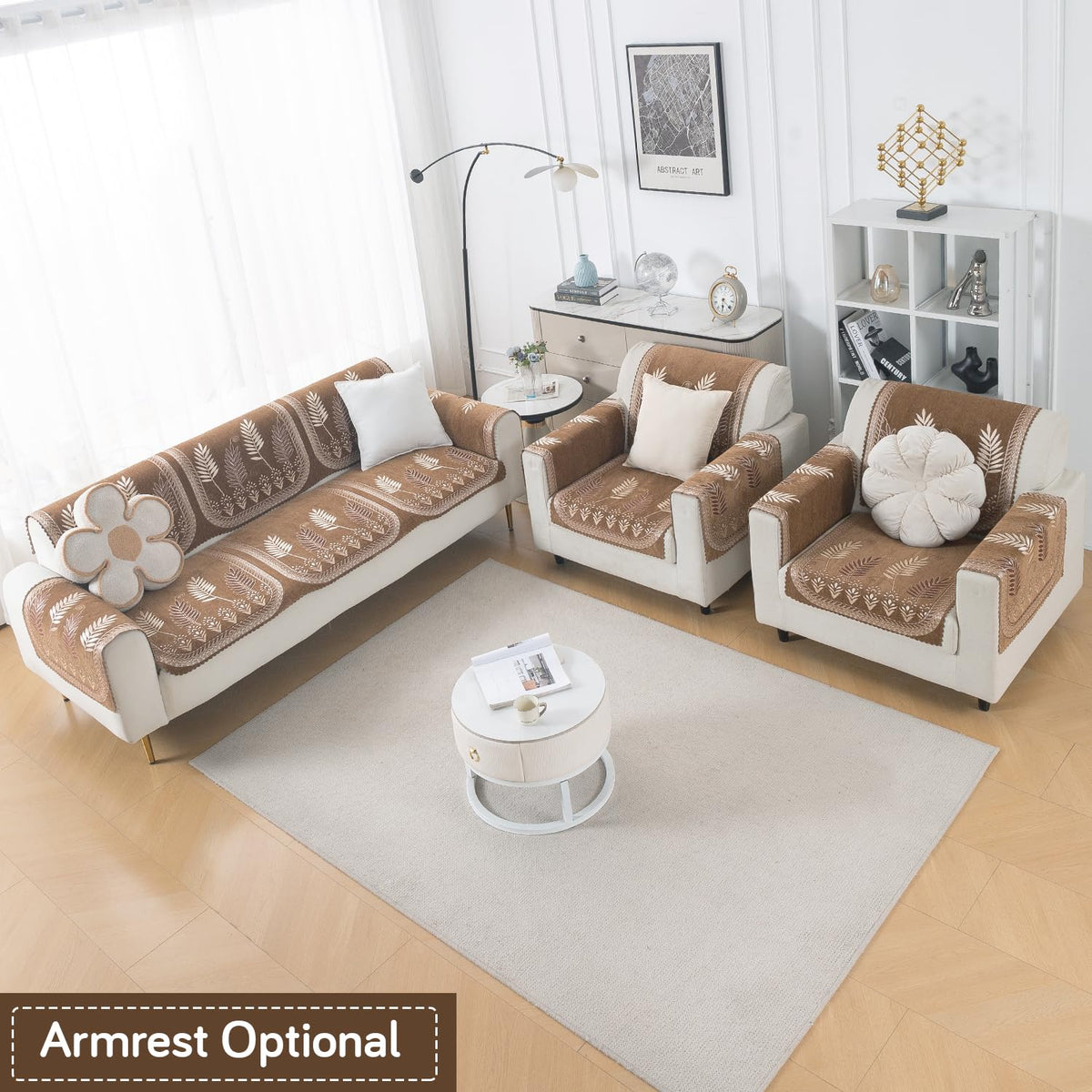 Royal Aangan Premium Chenille Jacquard Sofa Cover 5 Seater Set 3+1+1 Sofa Cover for Seat & Back, Bagh Brown