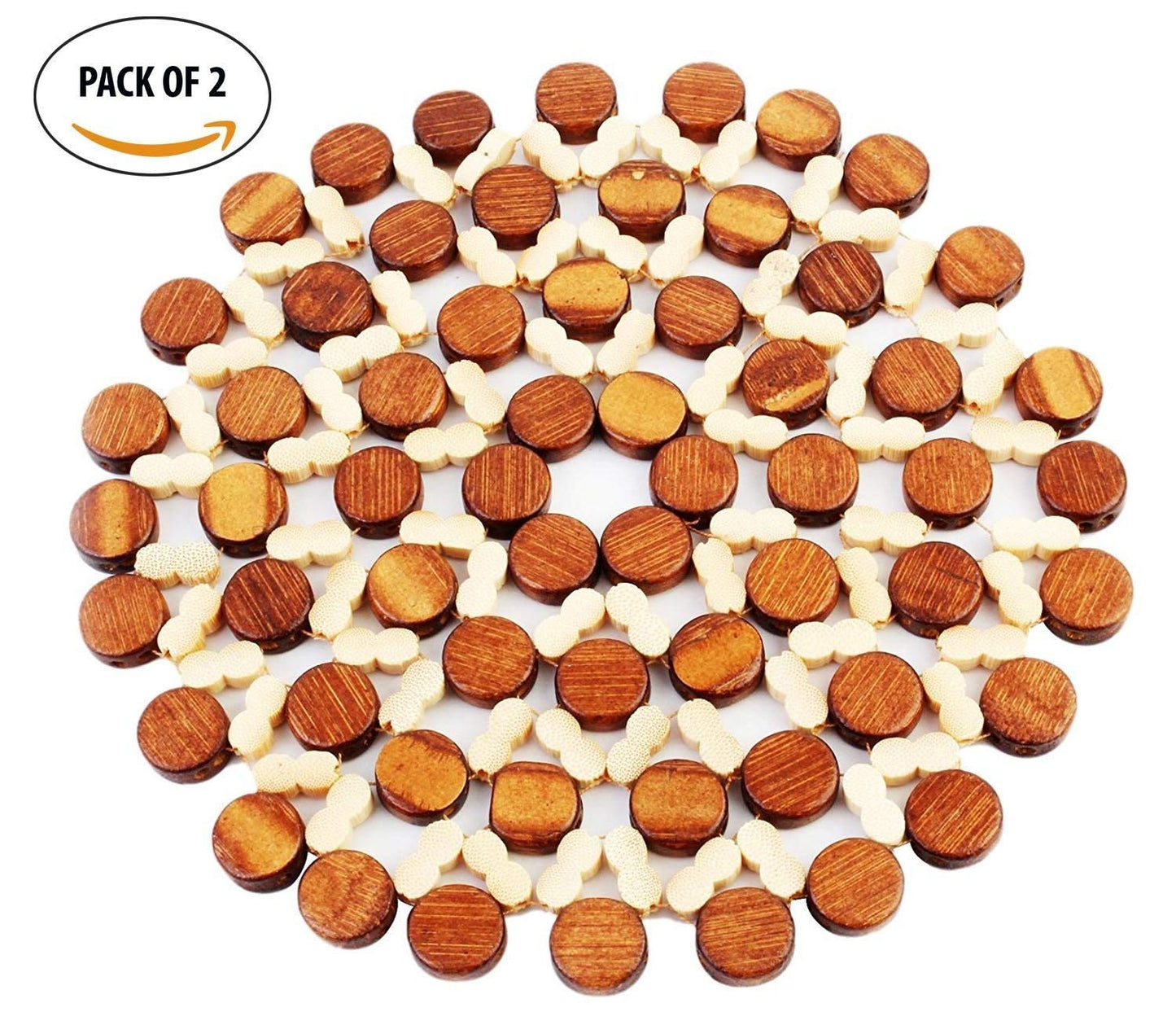 Kitchen Bamboo Pan Pot Holder Heat Insulation Pad, Round 8 Inch Diameter, 2 Piece Set