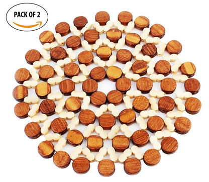 Kitchen Bamboo Pan Pot Holder Heat Insulation Pad, Round 8 Inch Diameter, 2 Piece Set
