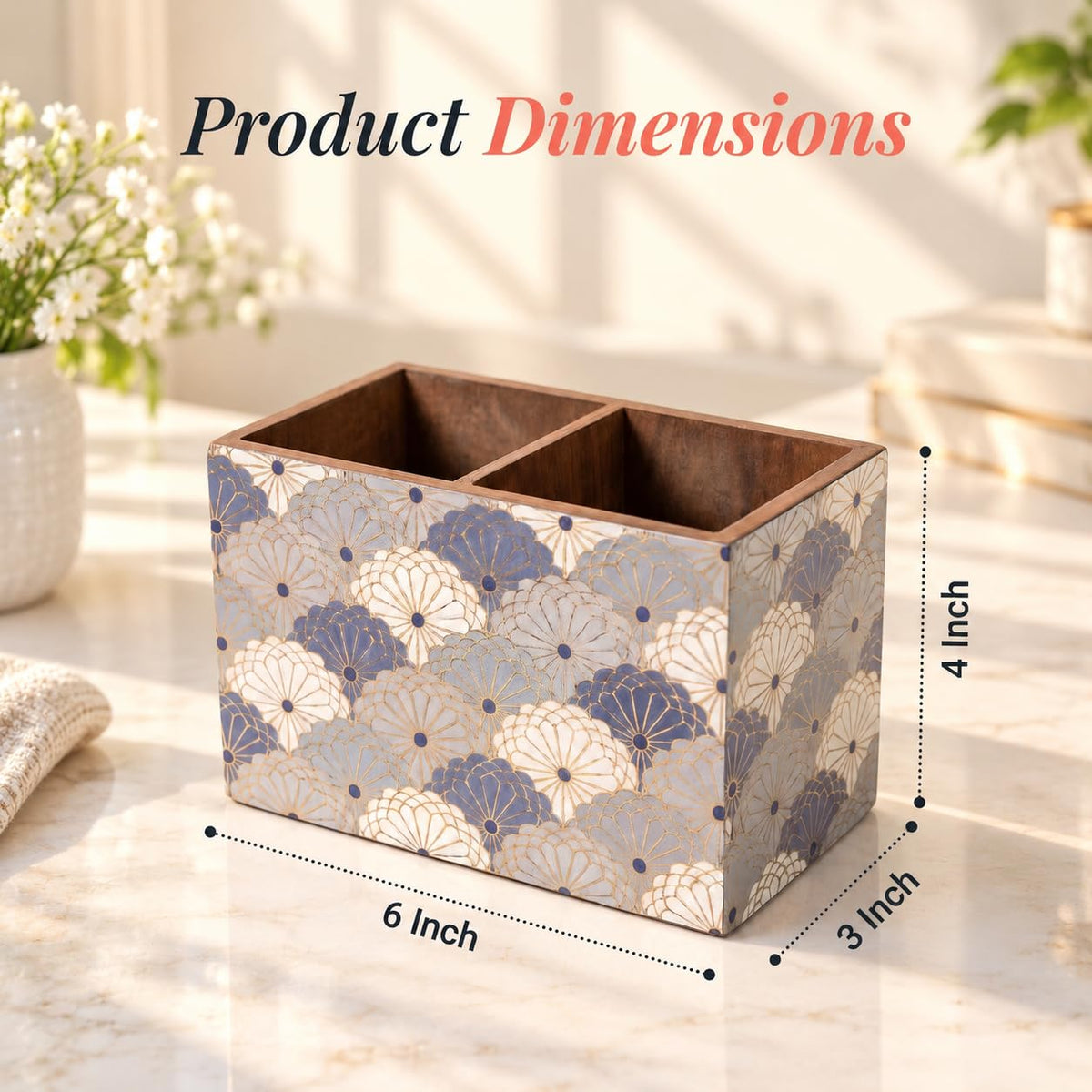 HOKIPO Cutlery Holder for Dining Table, Engineered Wood, Indigo Flora - image 5