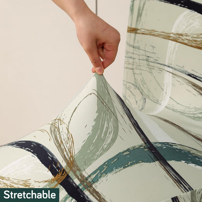 Elastic Dining Chair Covers with Matching Tablecloth, Parchement Beige Abstract Art