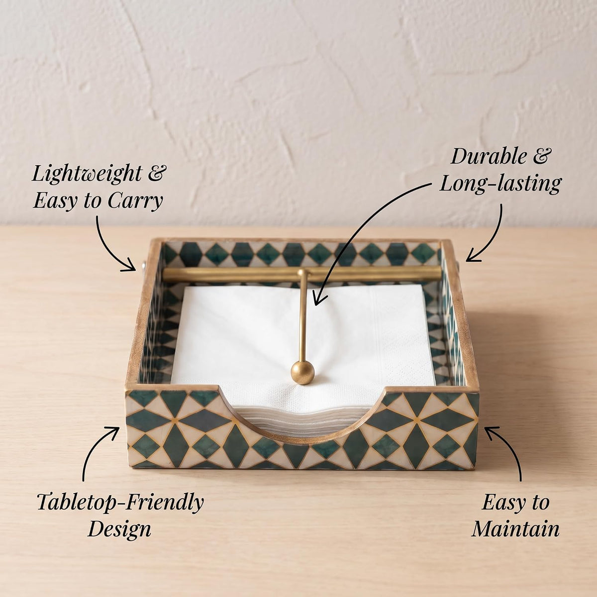 HOKIPO Napkin Holder for Dining Table, Engineered Wood, Moroccan Prism - image 6