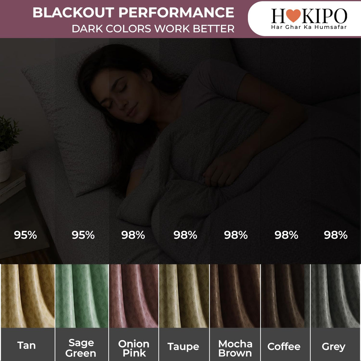 HOKIPO Palmea True Blackout Curtains, 7 Feet Long - Onion Pink - image 3
