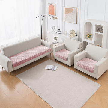 Diamond Tuft Quilted 5-Seater Sofa Mat (3+1+1), Anti-Slip, Blush Pink