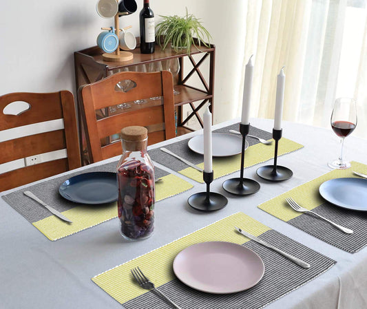 Ribbed Cotton Heat Resistant Dining Table Mat, Yellow & Grey