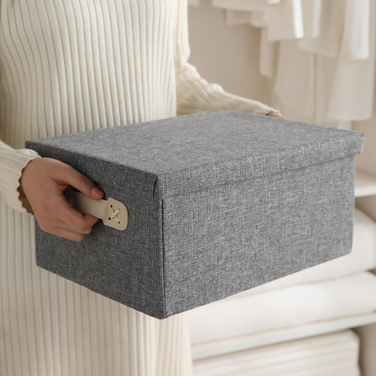 Organisers Storage Box with Lid, Grey, Pack of 2