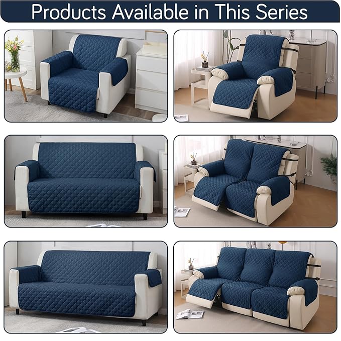 UrbanQuilt Quilted Polyester Sofa Cover Mat Pet Friendly, Navy Blue