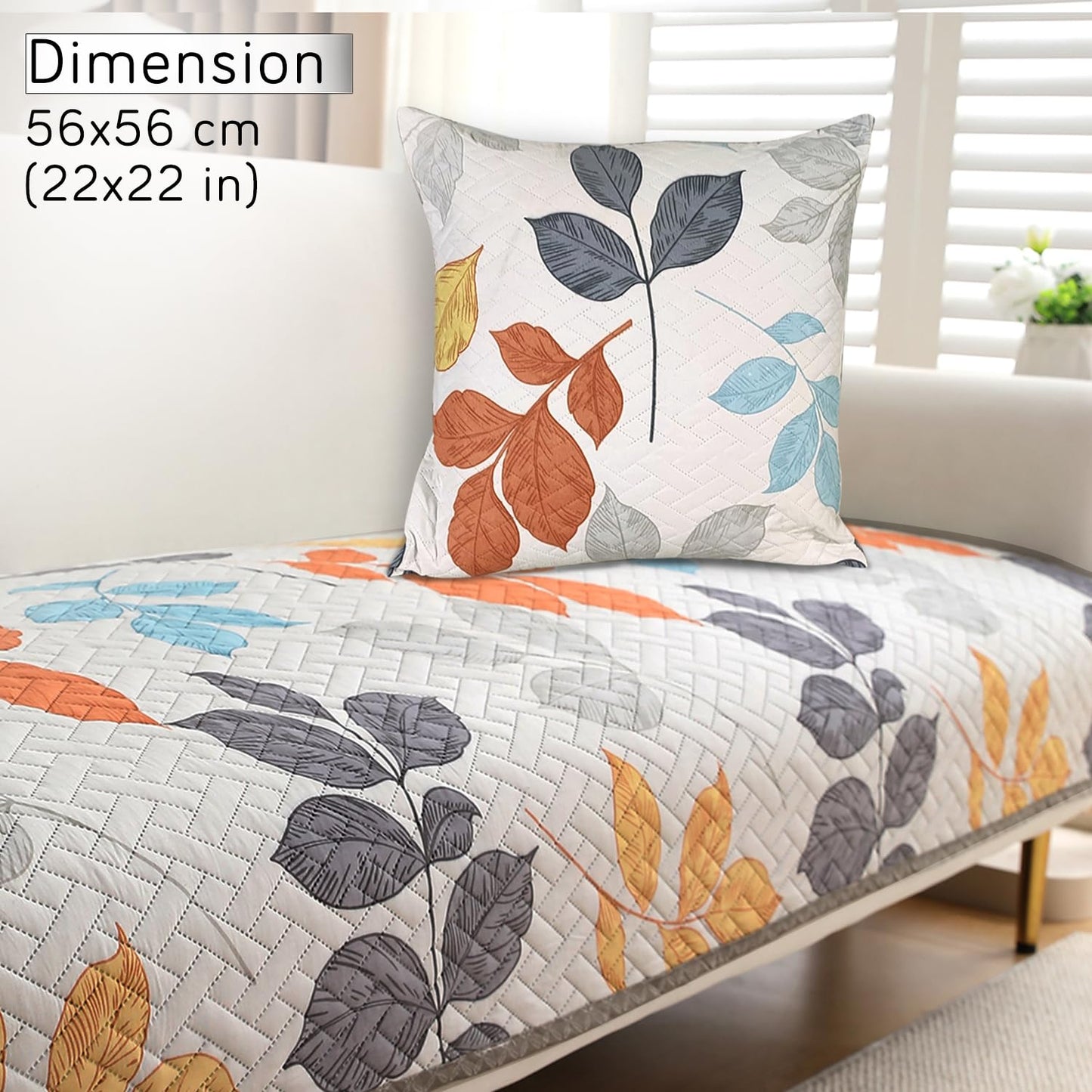 HOKIPO Printed Quilted Sofa Cushion Cover Pack of 2, Multicolor Leaves