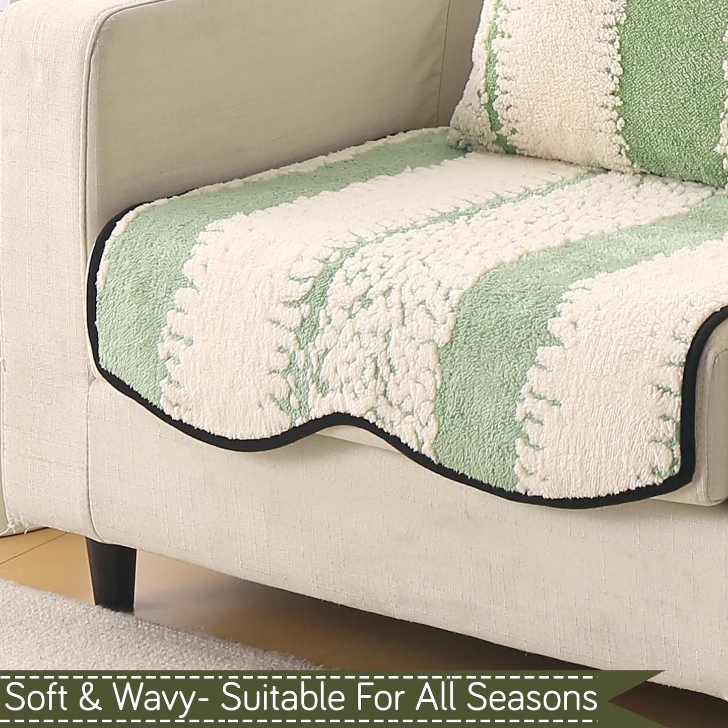 Luxury Sofa Cover Set | Seat, Back & Arm Covers | Anti-Slip Wavy Mat – Pistachio Green