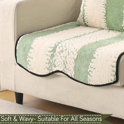 Luxury Sofa Cover Set | Seat, Back & Arm Covers | Anti-Slip Wavy Mat – Pistachio Green