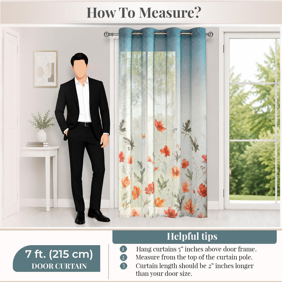 HOKIPO Petal Breeze Sheer Curtains, 7 Feet Long - Coral Drift - image 7