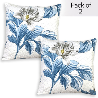 HOKIPO Printed Quilted Sofa Cushion Cover Pack of 2, Celadon Blue Camellia