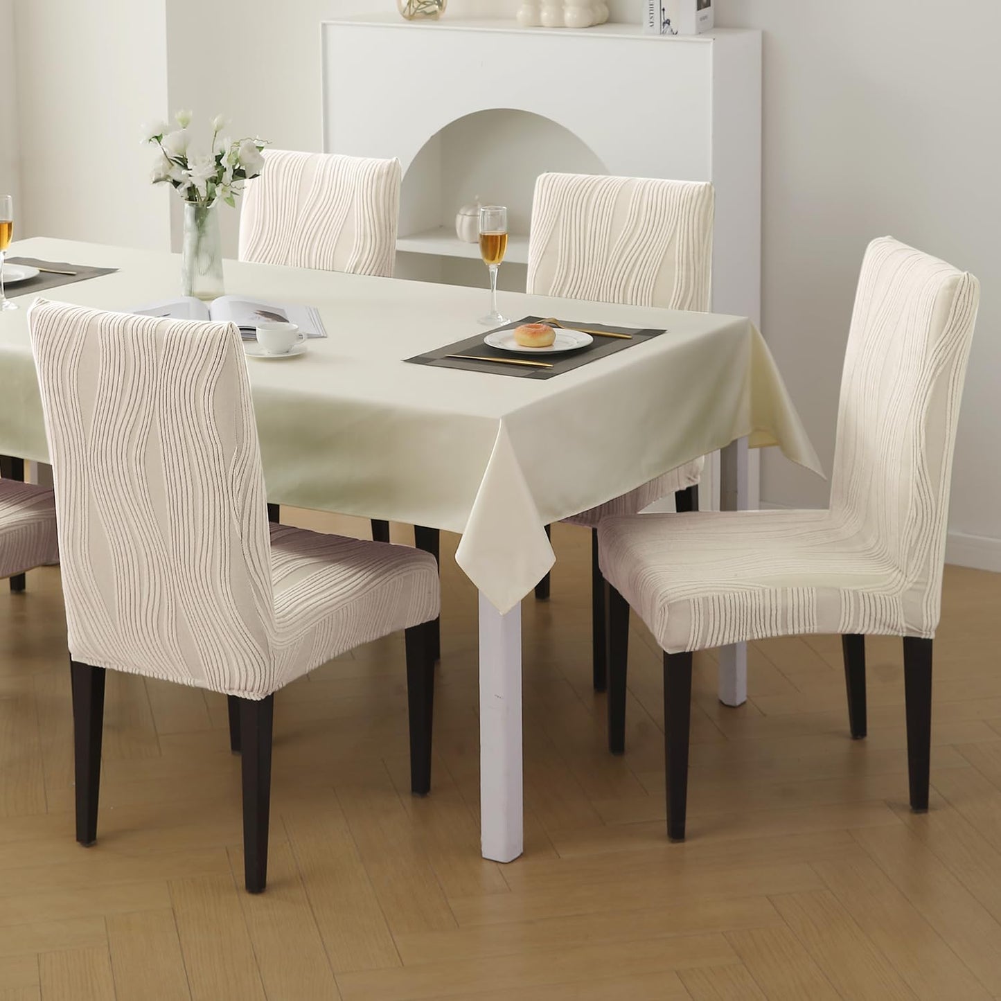 Nestiva Series Stretchable Knitting Jacquard Chair Cover - Skimmed Cream