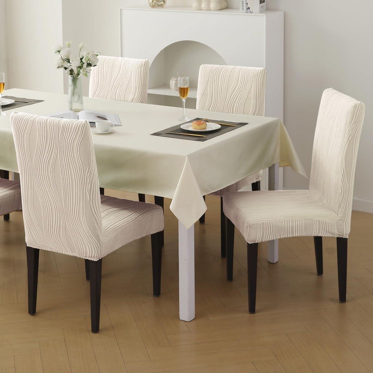 Nestiva Series Stretchable Knitting Jacquard Chair Cover - Skimmed Cream