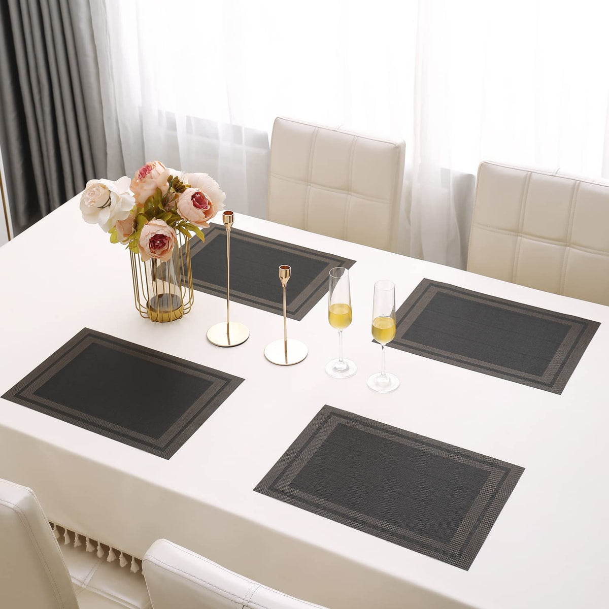 PVC Dining Table Mats, Charcoal Black