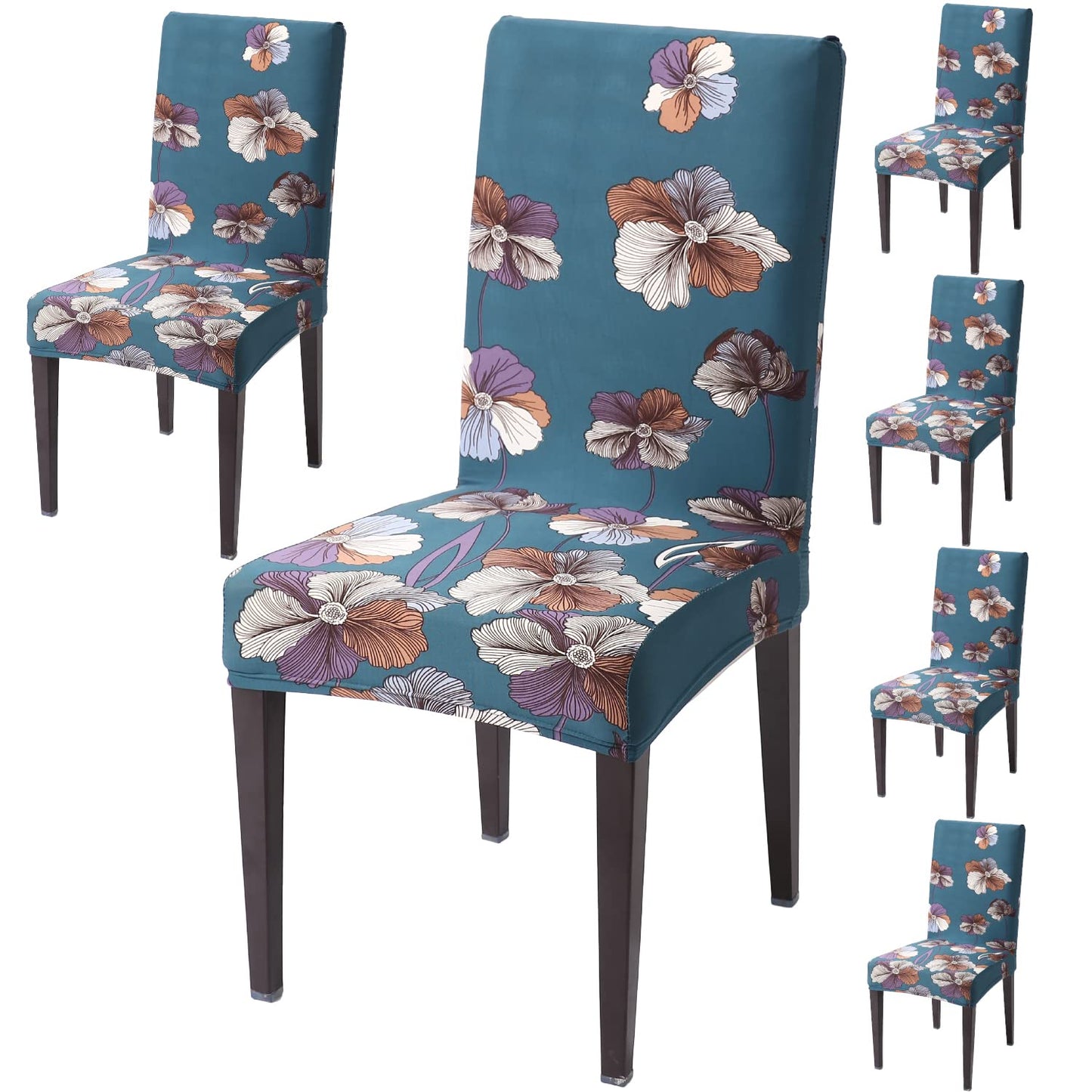 Elastic Stretchable Dining Chair Cover, Teal Blue Dragon Hibiscus