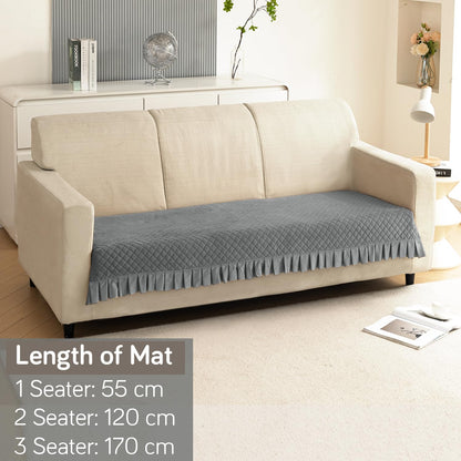 Holland Velvet Sofa Cover Seat Mat with Frill for 1/2/3 - Seater, Grey