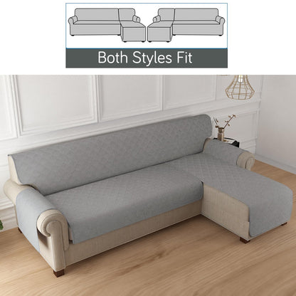 HOKIPO Quilted Reversible One Piece L Shape 4/5/6 Seater Sofa Cover Mat, Light Grey