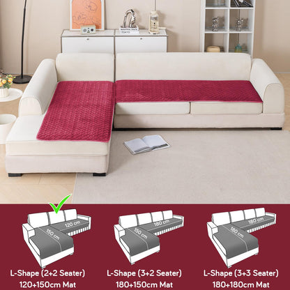 Diamond Plush Premium Quilted L Shape Sofa Cover Seat Mat, Wine