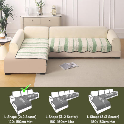 Luxury Wavy Mat with Anti Slip Backing  L Shape Sofa Cover Seat Mat - Pistachio Green
