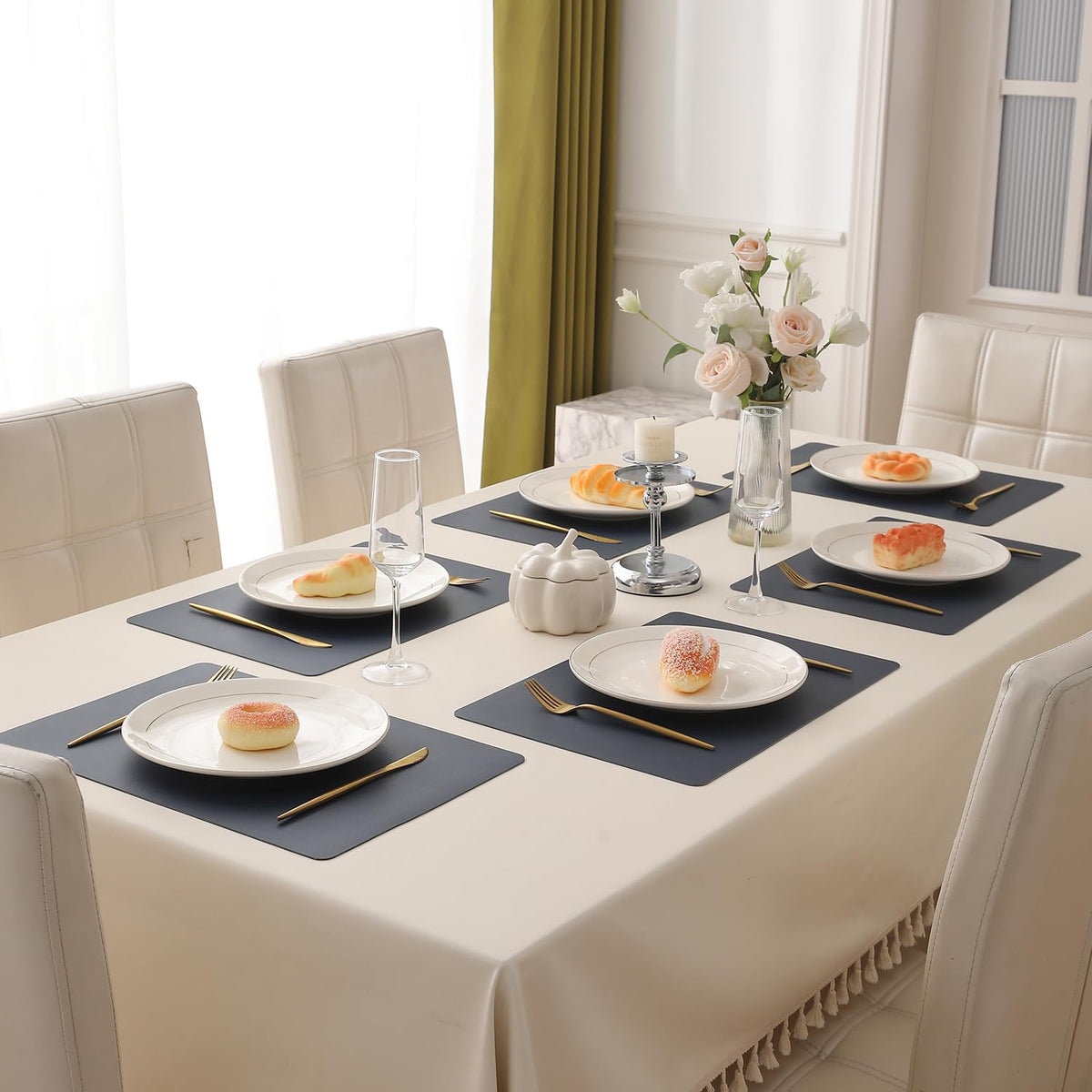 Premium Faux Leather Dining Table Mats, Navy Blue