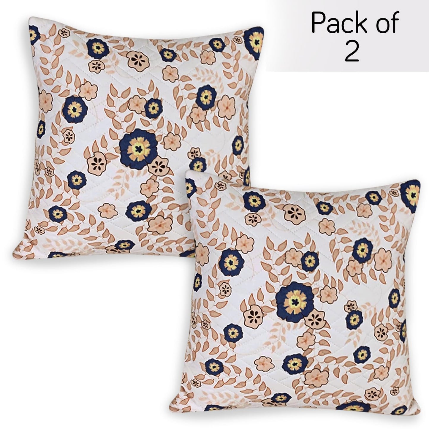 HOKIPO Printed Quilted Sofa Cushion Cover Pack of 2, Light Peach Candytuft