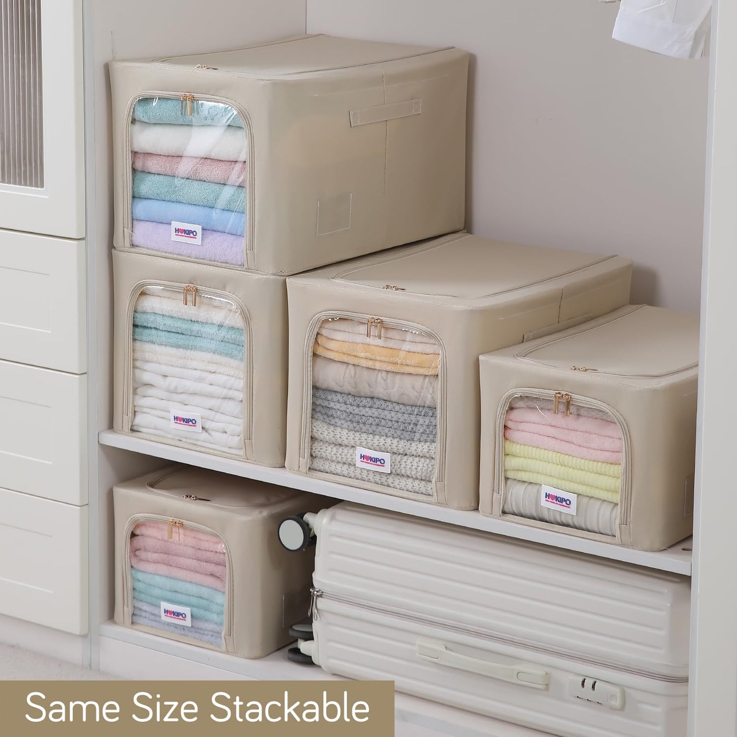 600D Oxford Fabric Wardrobe Organizer for Storage - Beige